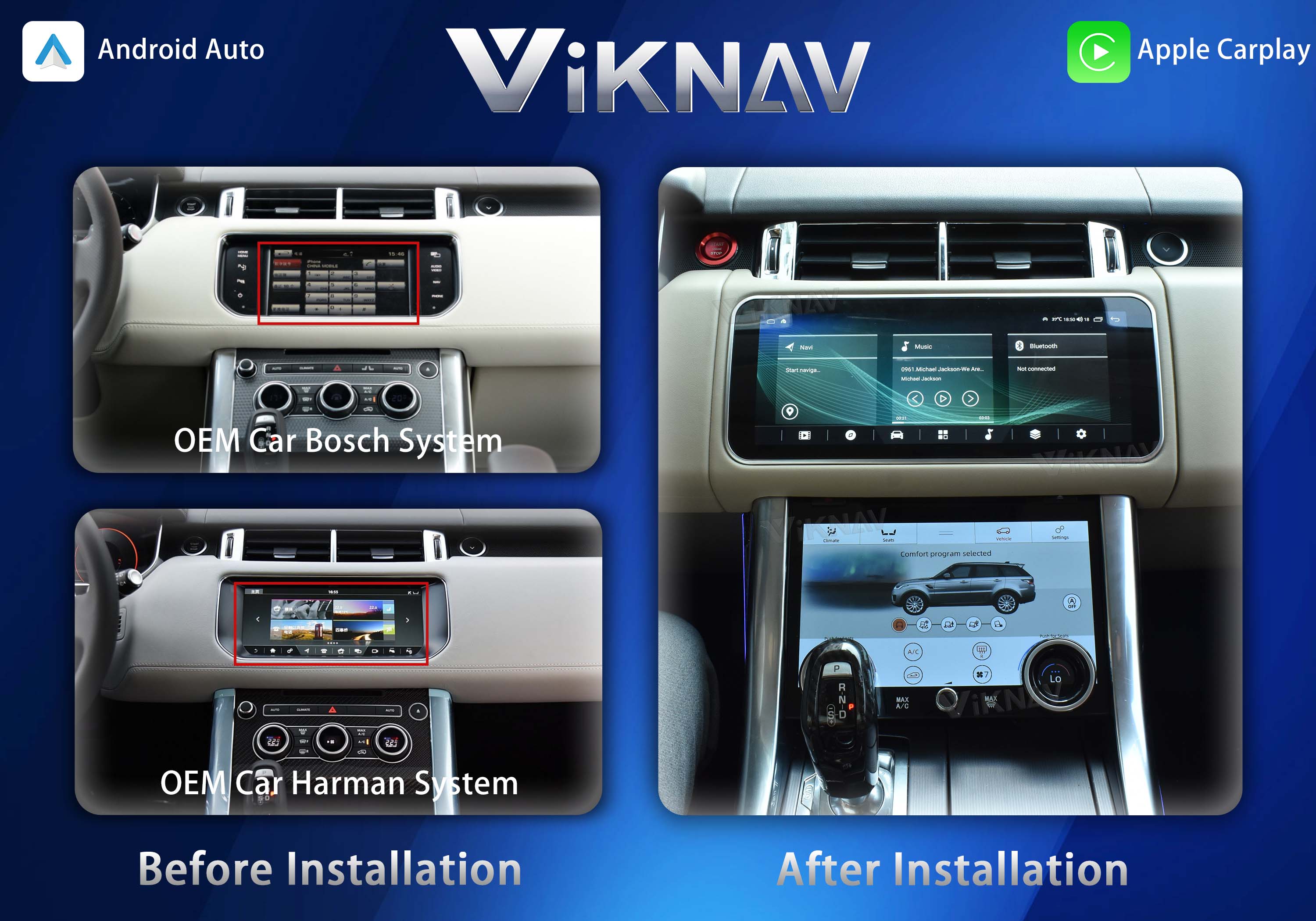 Viknav 12.3 Inch Upgrade Car Radio For Range Rover Sport L494 2013-2017 GPS Navigation Multimedia Player Wireless Carplay Auto Stereo Touch Screen