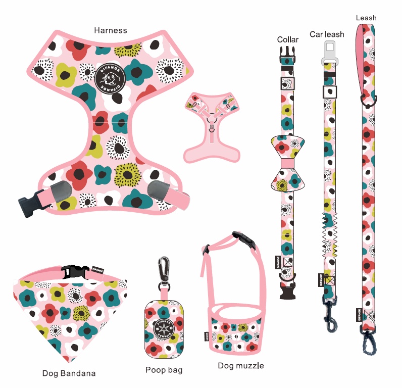 Custom Logo Collar Leash Harness Set Polyester Dog Harness Leash
