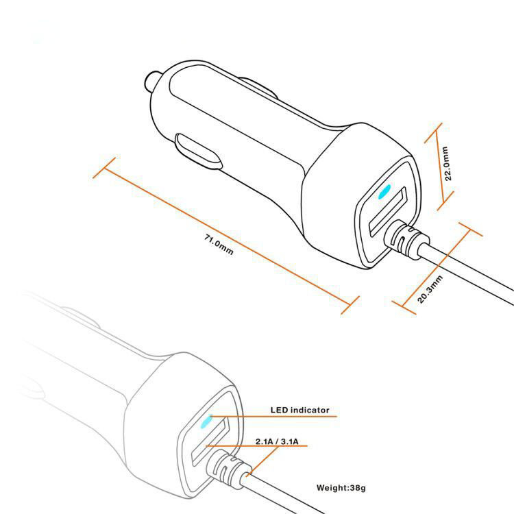 ABS PC Hybrid Car Phone Charger Adapter Elastic Charging Cable With Lighting Port