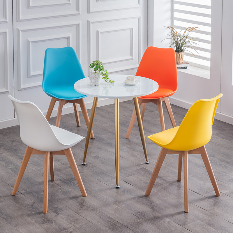 Nordic Plastic Wooden Dining Chairs Seat Yellow Tulip Dining Chairs
