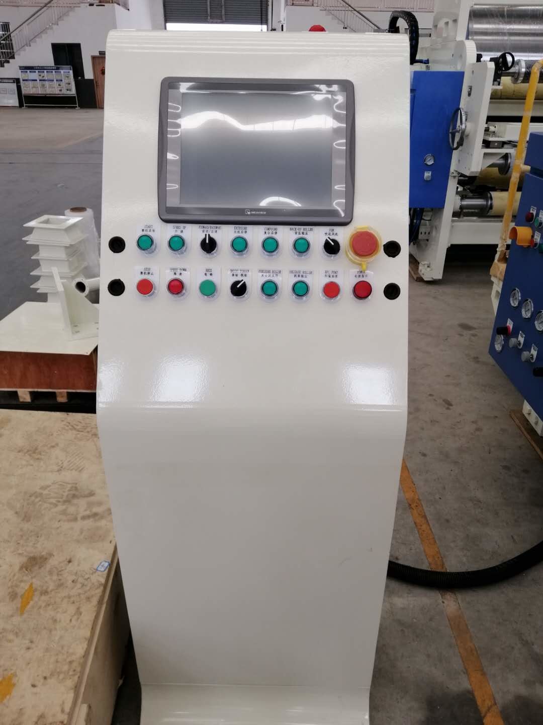 Precise Temperature Control Paper Laminating Machine By PLC With Thinner Coating White and Blue Machine