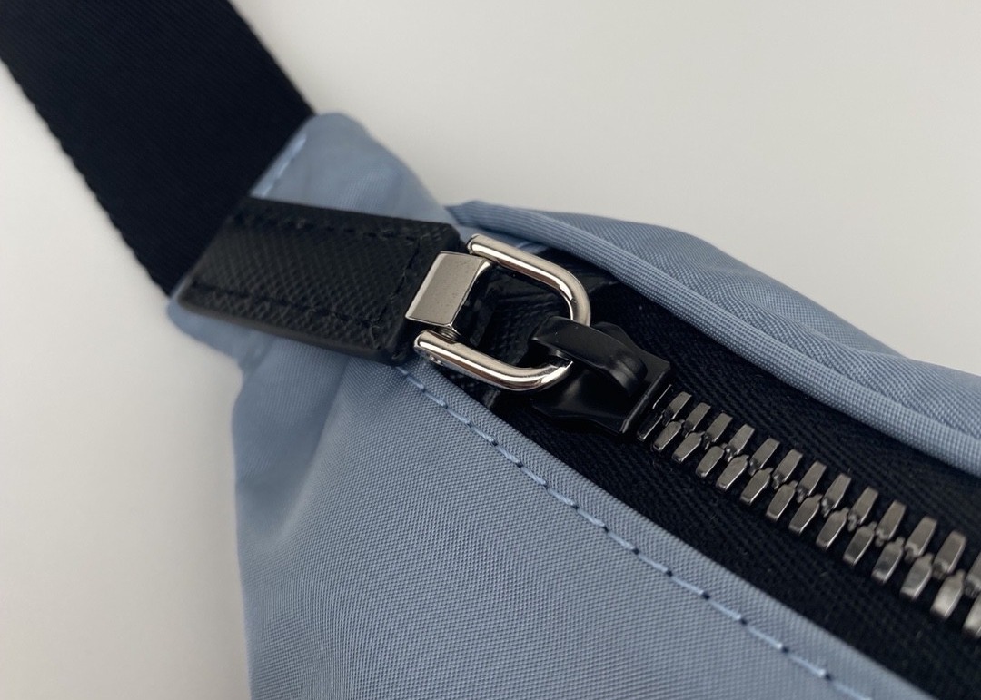 Triangle Logo Blue Dumpling 33cm Ladies Waist Bag With Zipper Open