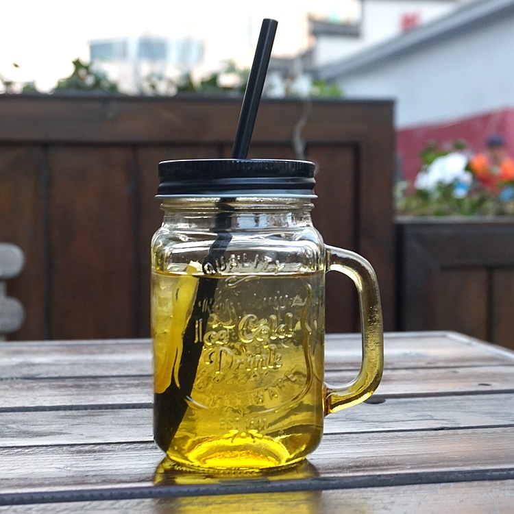 Wholesale cheap Hot selling colored drinking glass mason jar with handle