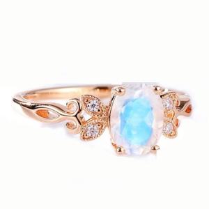 China Fashion Jewelry Genuine Blue Moonstone Ring 925 Sterling Silver Plated Rose Gold wholesale