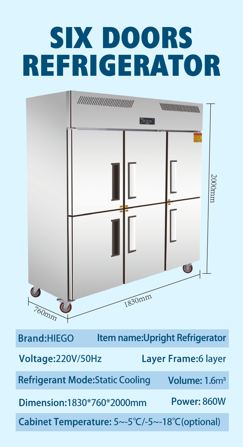 4 Doors Commercial Upright Refrigerator 1000L Single Double Temperature