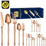 Stainless Steel Cutlery Set 20 Piece Small Waist Hammer Pattern Stainless Steel
