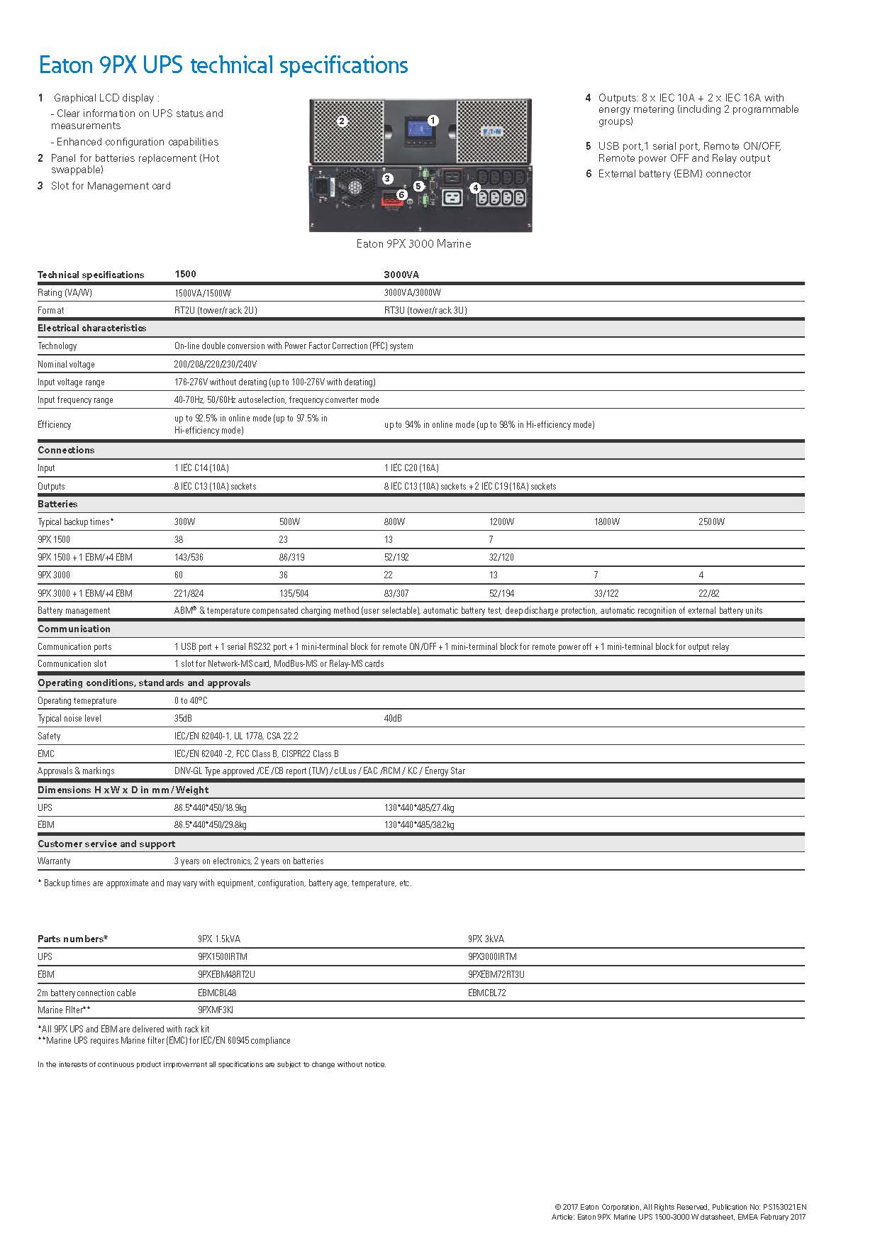 Eaton 9PX Marine 1.5KVA 1.5KW 220V 3KVA 3KW CE CE REPORT RACK TOWER ONLINE UPS On-line