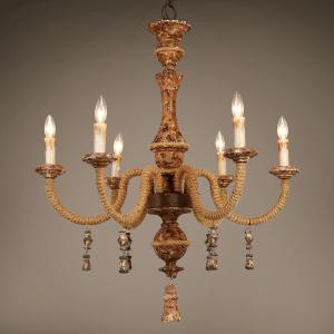 China Rustic wood and iron chandelier for indoor home Lighting (WH-CI-68) wholesale