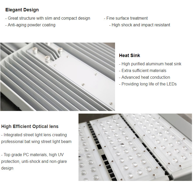 Outdoor High Power LED Street Light Ip65 Die Casting Aluminum Shell Elegant Design