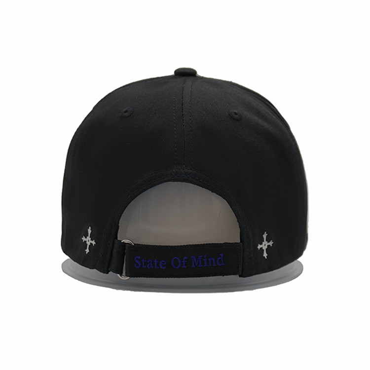 Structured Adjustable 5 Panel Baseball Cap Embroidered Text With Metal Buckle
