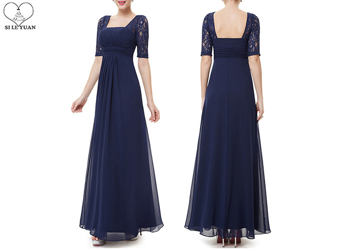 Square Collar Wedding Bridesmaid Dresses , White Chiffon Floor Length Ball Gowns