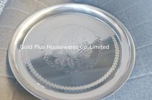 China 35cm Decorative rolling tray for wedding luxury stainless steel silver tray home cook use serving round tray wholesale