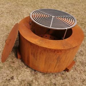 China Large Outdoor Heater Round Corten Steel Outdoor Fire Table With T Shape Legs wholesale