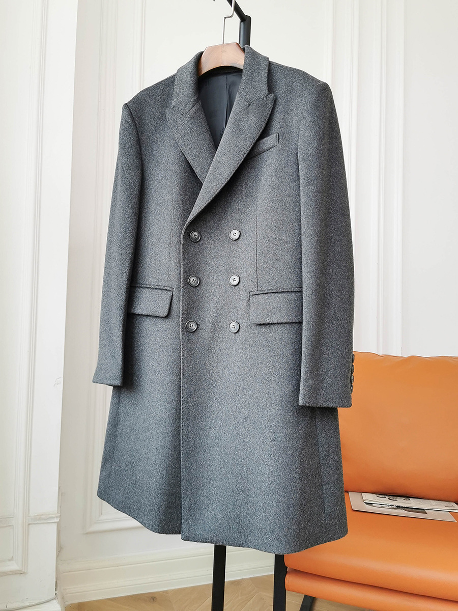 NO Hooded Men's End Cashmere Coat 90% Wool 10% Cashmere Double-Breasted Mid-Length