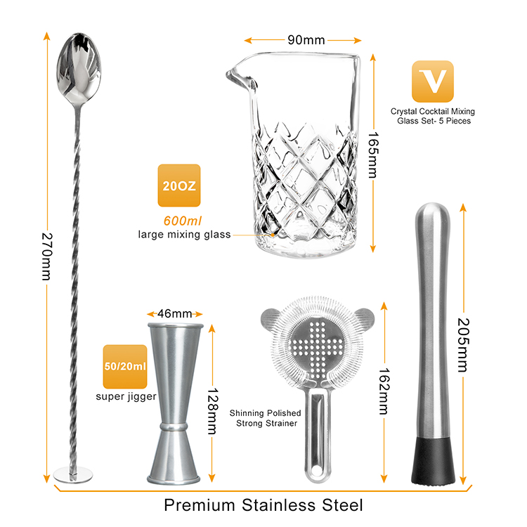 Amazon Hot Sale House Glassware Manhattan Crystal Barware Mixology Cocktail Set