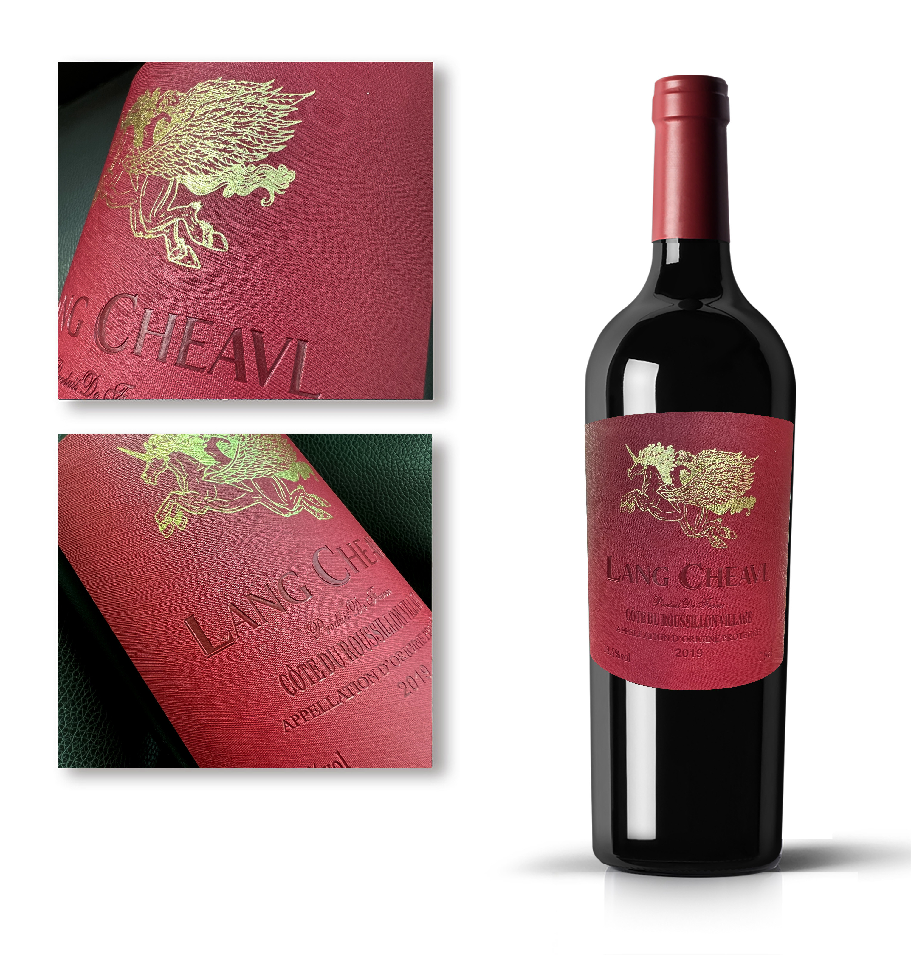 Custom Self-Adhesive Durable Leather Paper Embossed Gold Foil Wine Label for Wine Bottle Packaging
