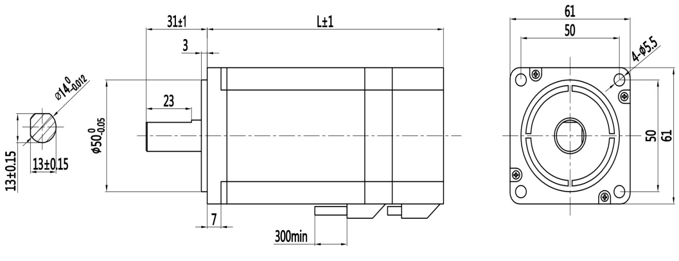 DC 24V/48V Brushless DC Motor 60mm Square 14mm Shaft 100W 200W 300W 400W