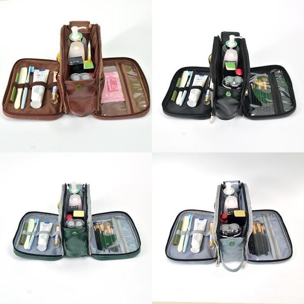 Manufacturer Customized Genuine Leather Large Capacity Travel Cosmetic Bag Simple Light Luxury Toiletry Bag Multifunctional Double Layer Storage Bag