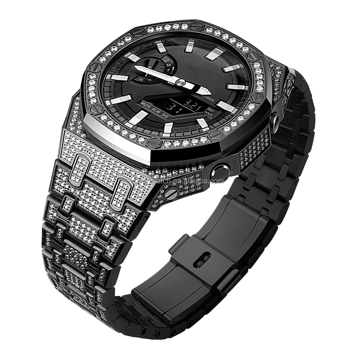 Full Zircon Diamond Stainless Steel Watch Case And Band For Casio Ga2100 Replacement