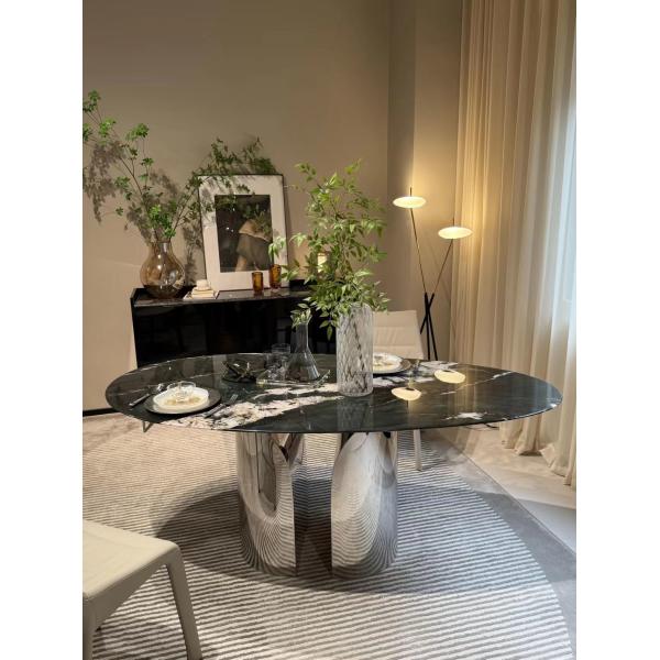 Luxury Mica Green Marble Dining Table with Emerald Green Surface and Silver White Veins