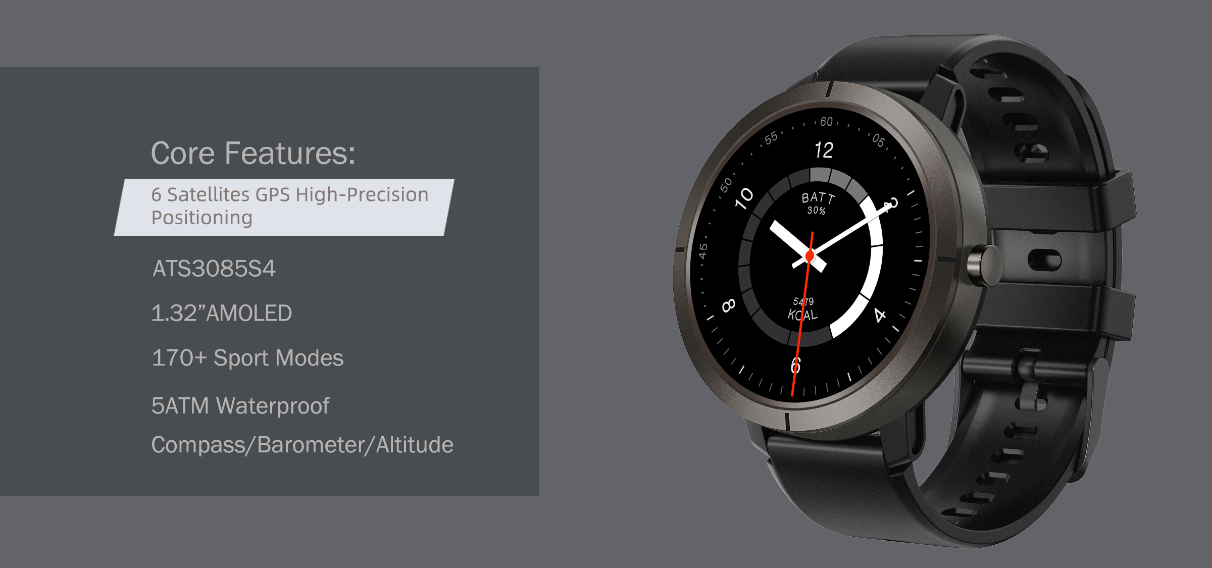 DM76 2025 Outdoor GPS Smart Watch with 1.32Inch AMOLED Display & 5ATM Waterproof
