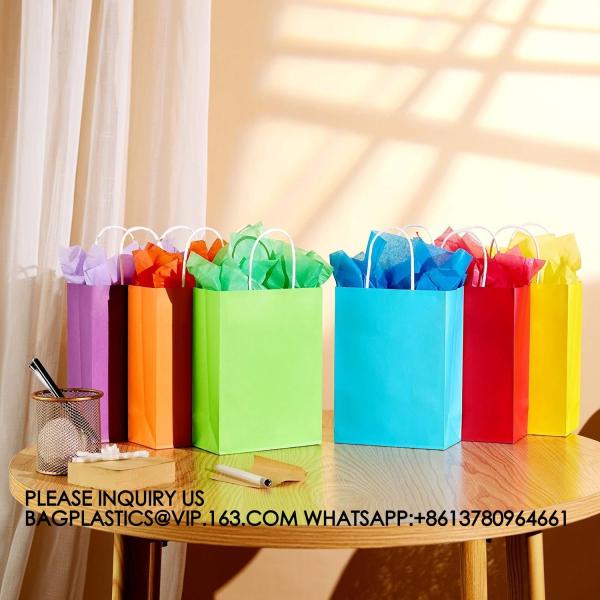 Recyclable, Sustainable, Paper Bag, Kraft Bag Kraft Paper Party Favor Gift Bags With Handle Assorted Colors Rainbow