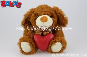 China Dark Brown Plush Stuffed Dog Animals With Red Heart Pillow wholesale