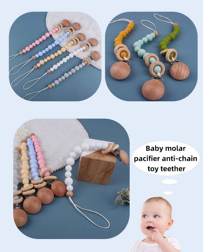Toddlers Eco Friendly Silicone Pacifier Holder Beaded Pacifier Clip Heat Resistant