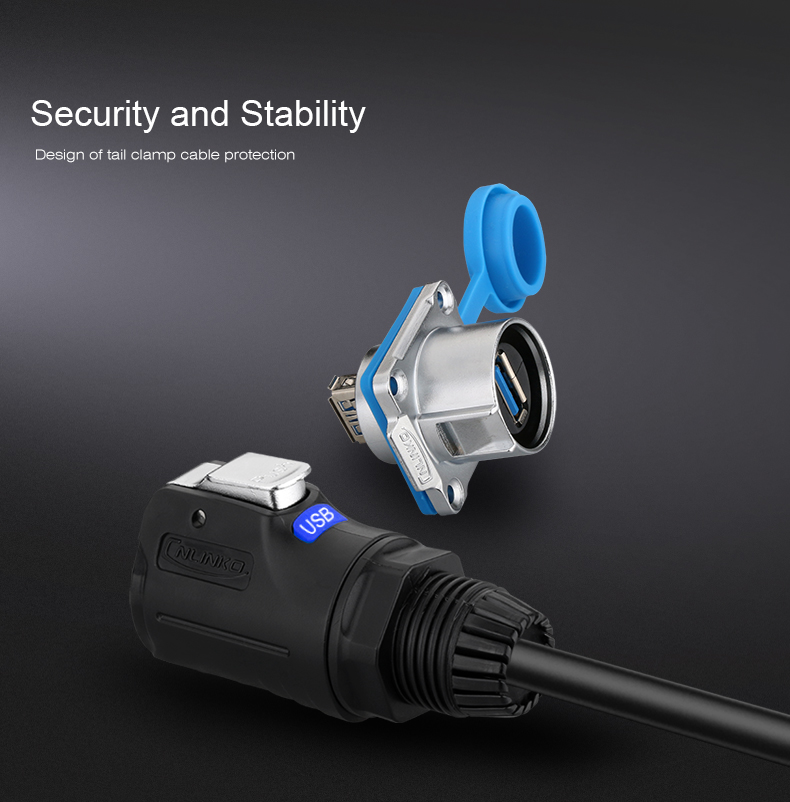 USB Plug Male Female USB3.0 Panel Mount Wall Mount Receptacle Dust Cover Waterproof IP68 LP24 Outdoor USB Connector