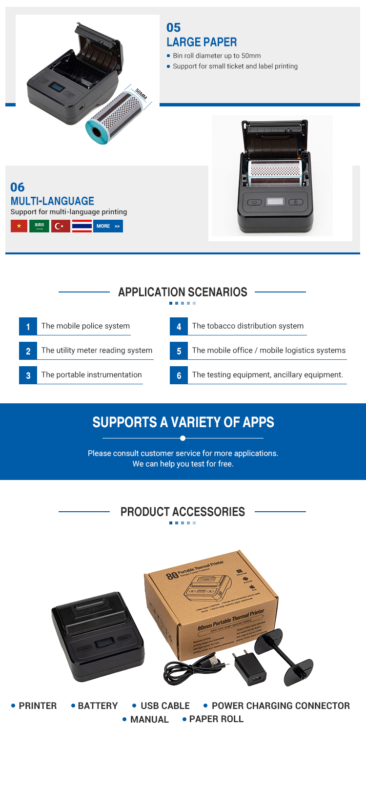 Max. Resolution 203 Dots/line Wireless Thermal Receipt Printer for Fast Transactions