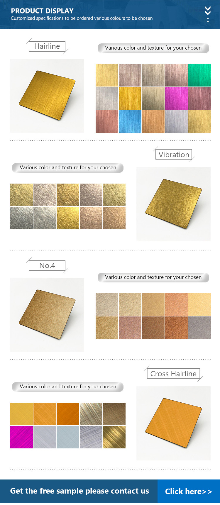 JIS PVD Gold Plated Brushed Stainless Steel Sheet 2mm 304 Hairline Stainless Steel Plate