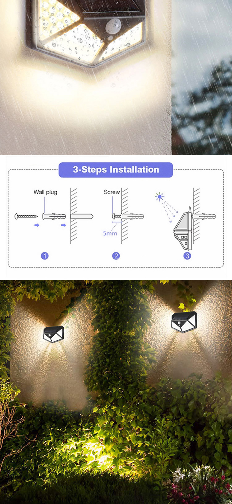 1000LM 100 LED Solar Powered Lights Solar Motion Detector Lights