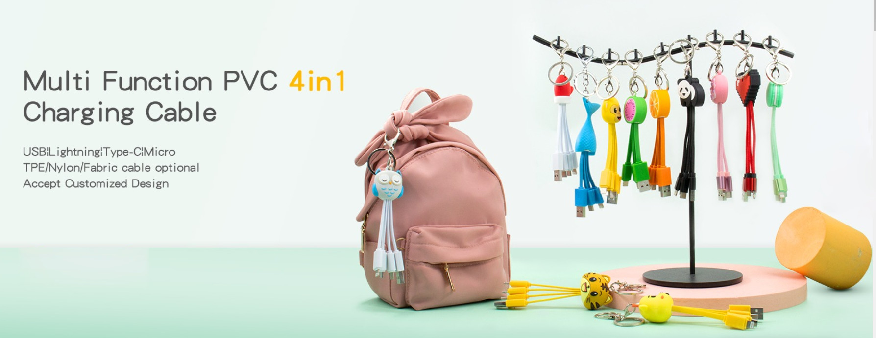 Customized PVC 4 in 1 USB Cable with Keyring