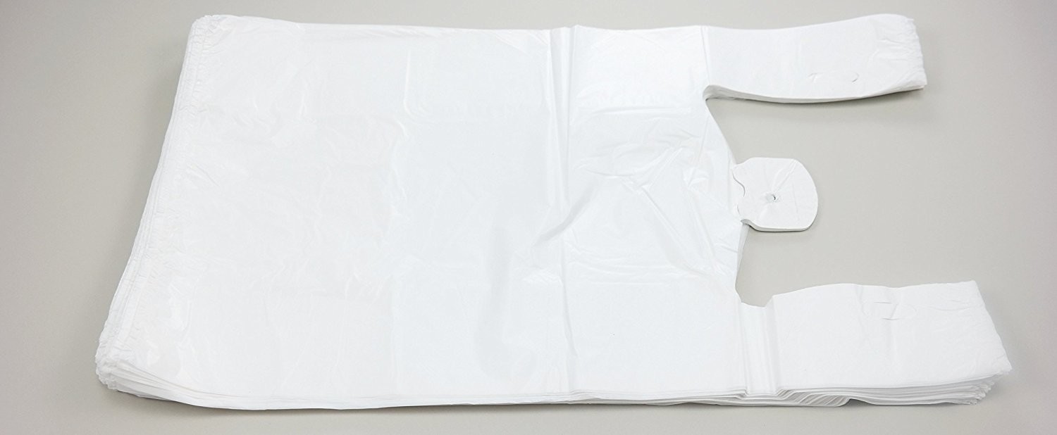 Plastic Bag-WHITE Plain Embossed T Shirt Bag 13 mic - 100 bags/bundles , HDPE material
