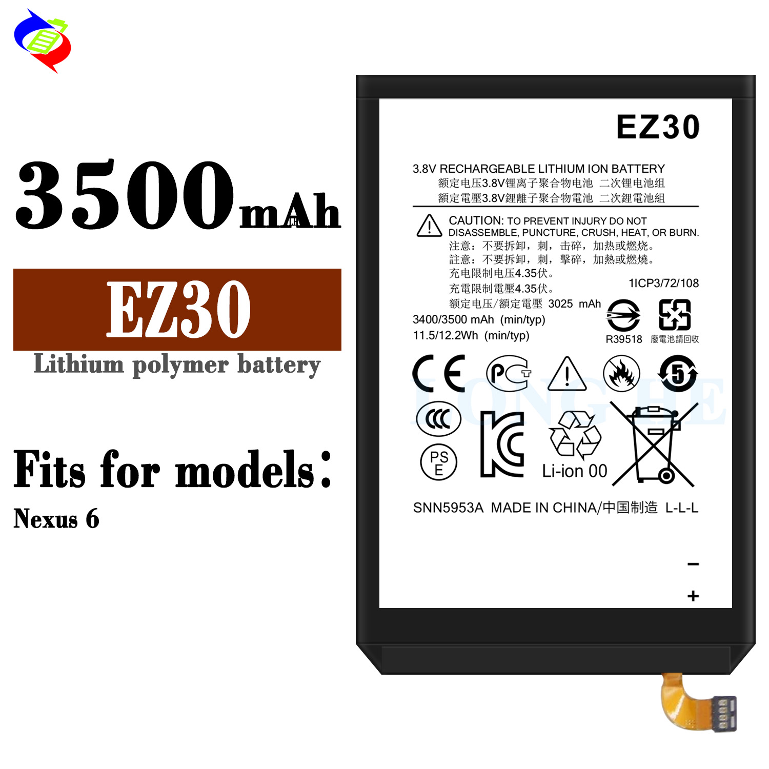 Stock Replacement Cell for Motorola Google Nexus 6 EZ30 Battery Dual IC Protection