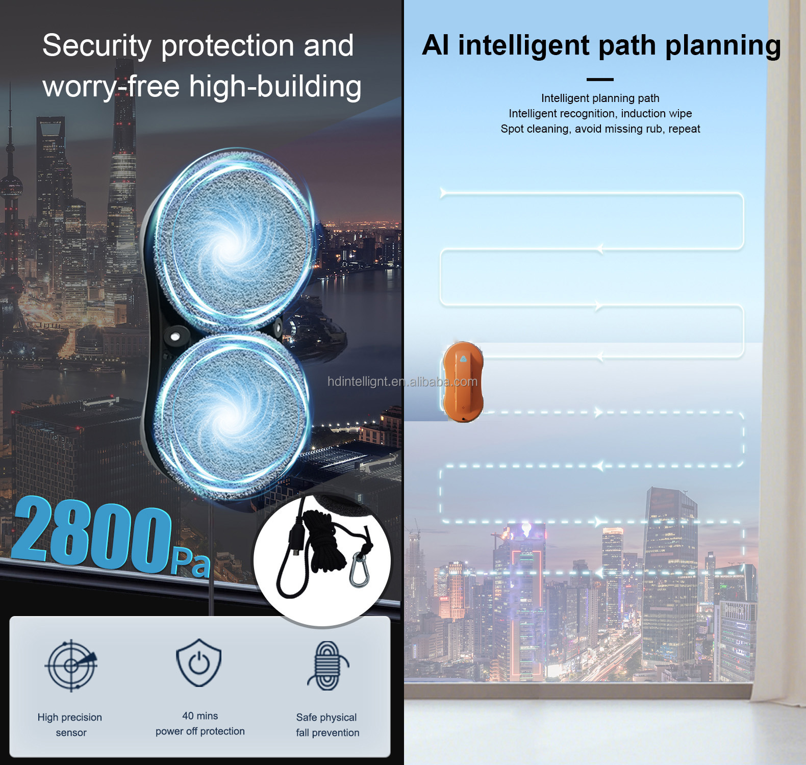 Household Smart Electric Super Thin Window Cleaning Robot for Windows App-Controlled