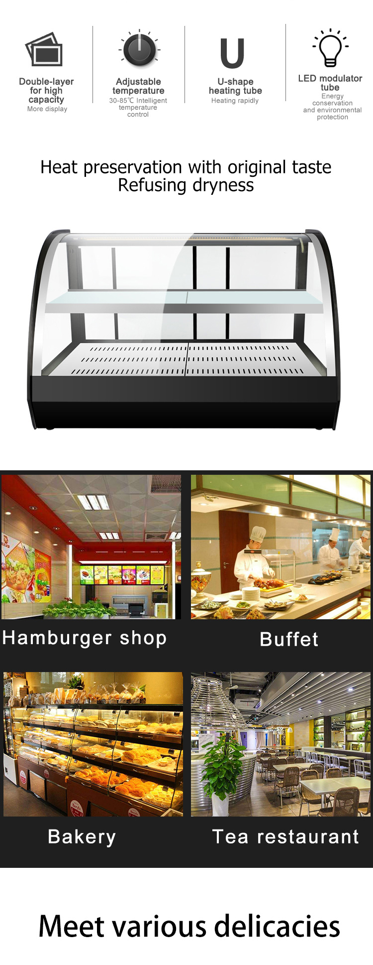 Temperature-Regulated 2 Layers Electric Food Warmer Display for Commercial Kitchens