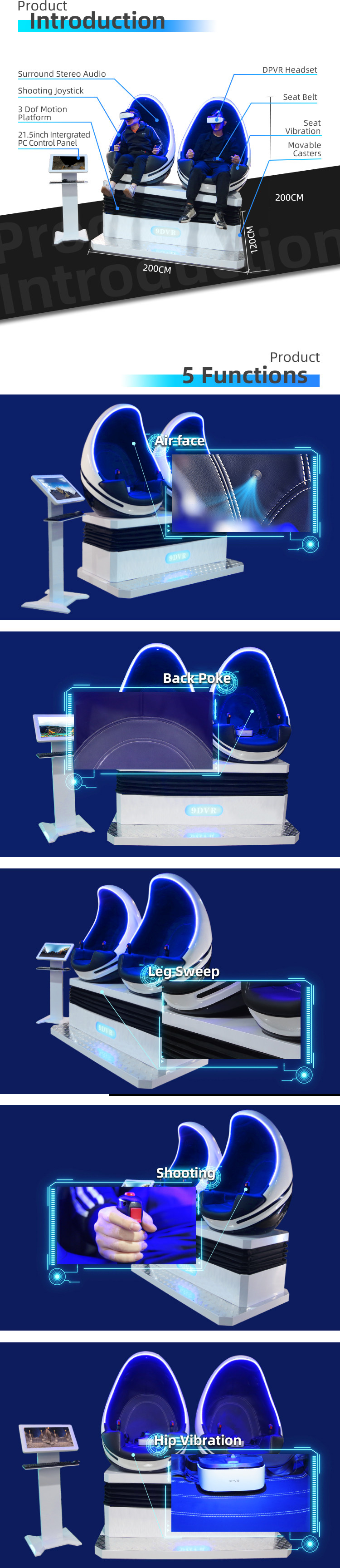Amusement Park 9D VR Simulator Virtual Reality Roller Coaster Shooting Game Machine