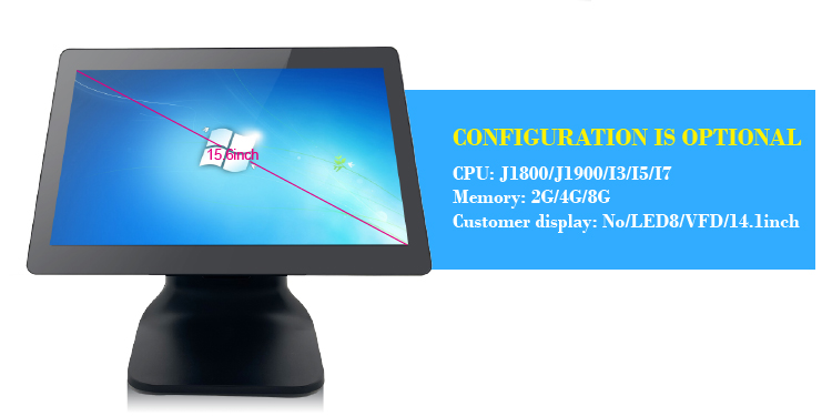 15.6 Inch LCD Main Display Bimi Windows USB WIFI POS Machine with Capactive Touch