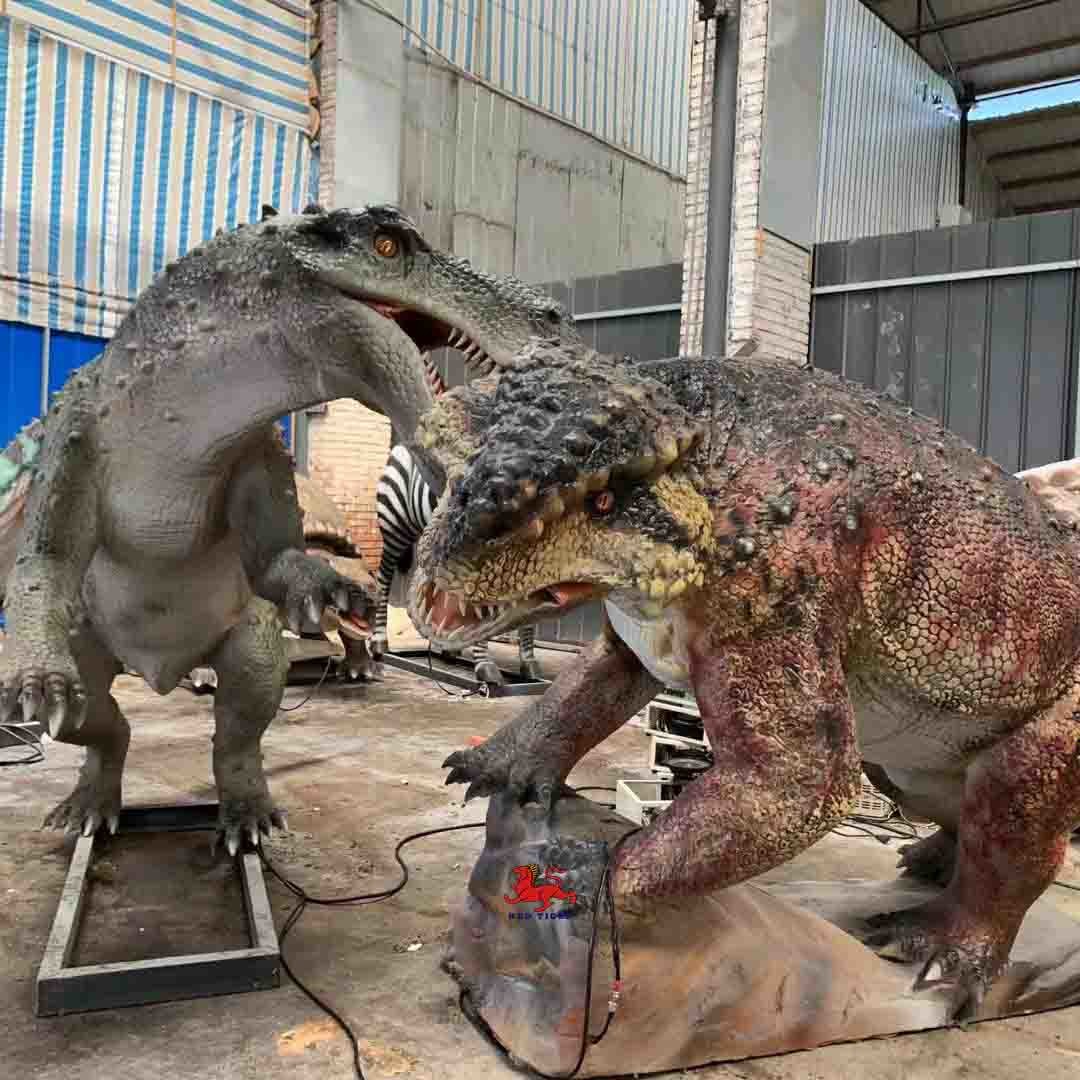 Theme Park Realistic Animatronic Dinosaur Gorgonops VS Scutosaurus With Movement And Sound Customization