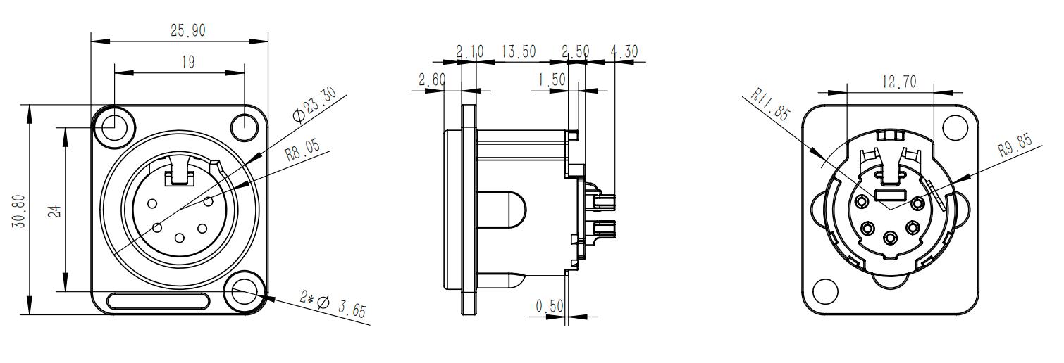 Industrial XLR Male Connector Socket Audio 5 Pin Connector Electrical