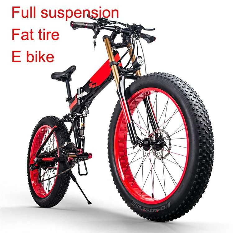 26 Inch Folding Fat Tire Mountain Ebike Huge Tires Full Suspension 350w 48v