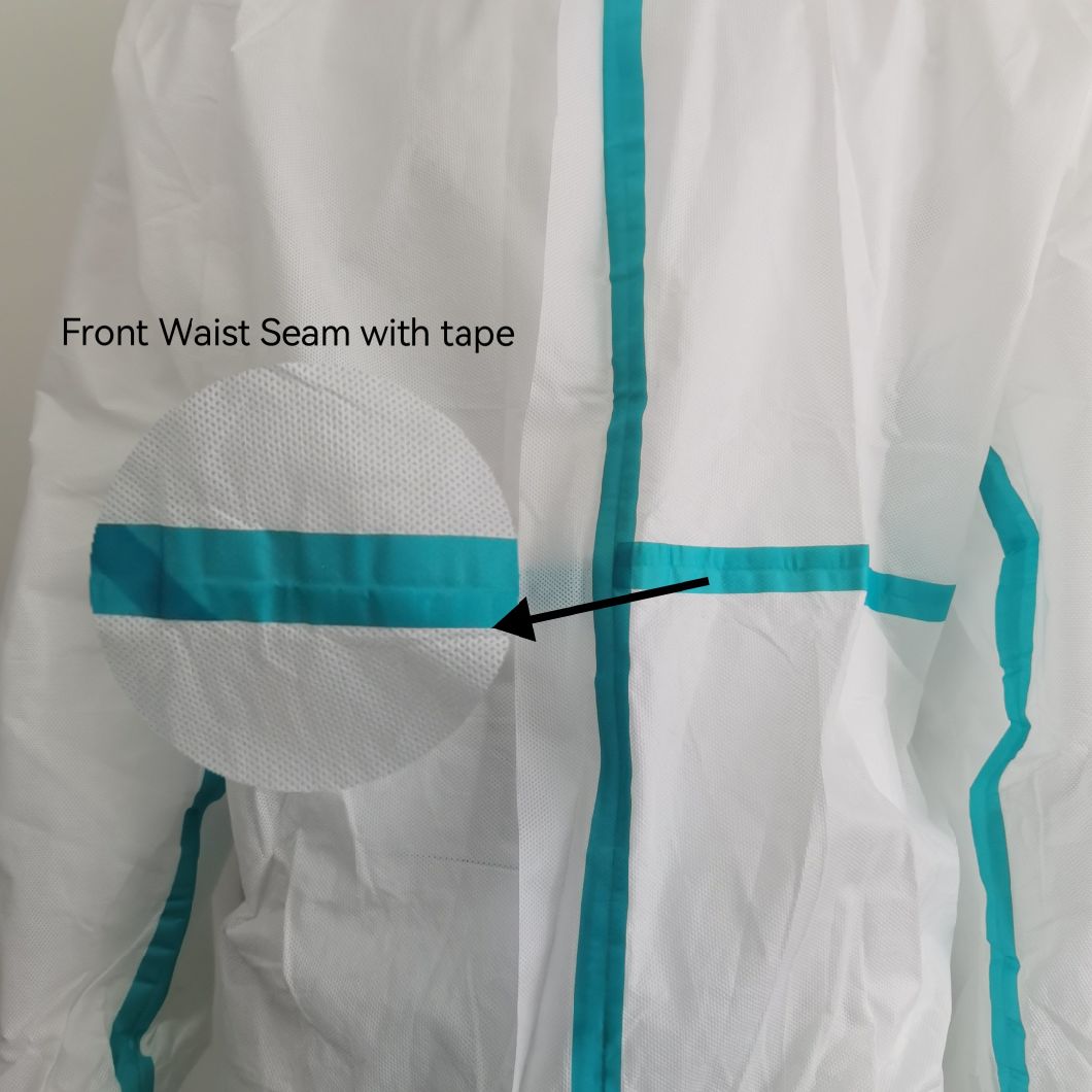 Wholesale CE Type5&6 Anti-Virus Dustproof SMS Nonwoven Coverall with Custom Stick Strip
