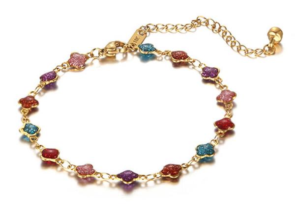 Fashion new colorful anklet girl 18K golden OEM logo words bell beach titanium