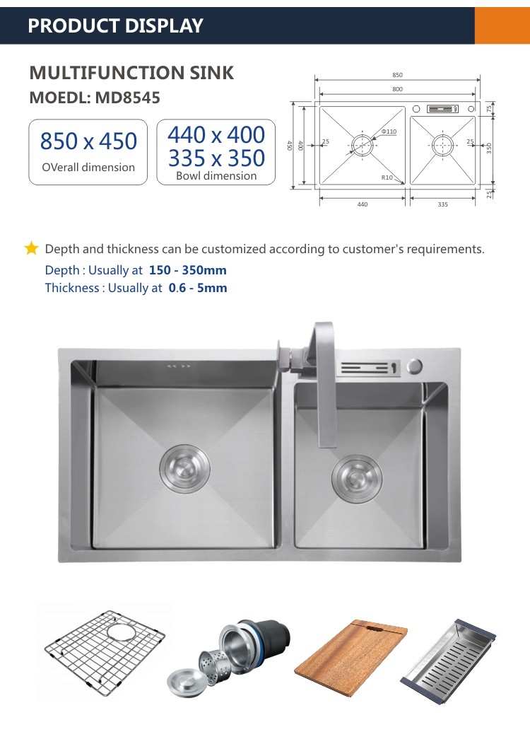 Knife Holder Farmhouse Multifunction Sink 33' Topmount 16 Gauge White 85x45