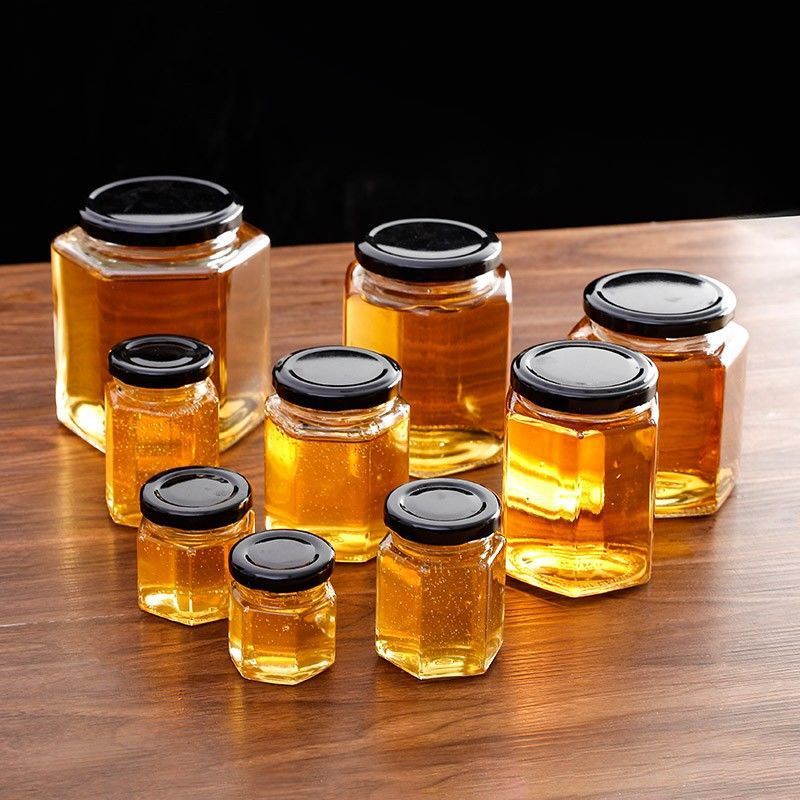 Custom Color Glass Hexagonal Jar For Cream Honey 45ml 180ml 500ml 700ml
