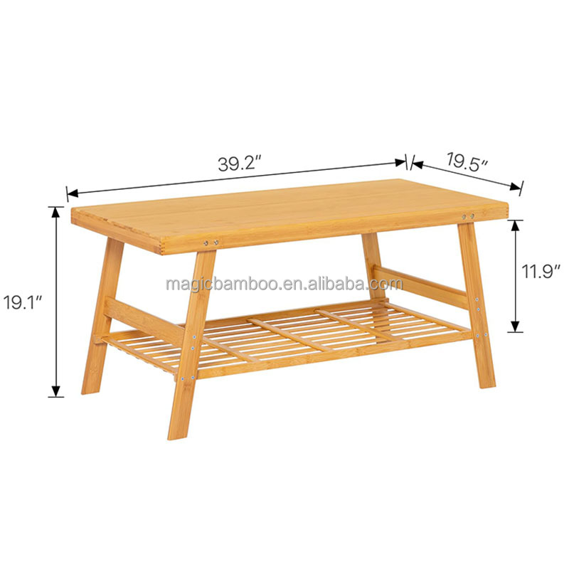 50x100x48.5cm Bamboo Dual Tier Coffee Table With Open Storage Shelf For In Living Room