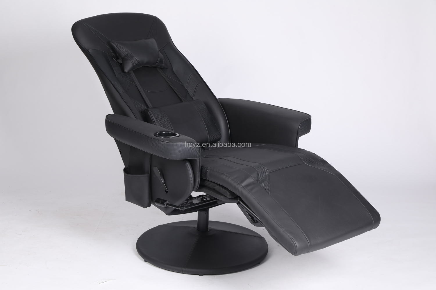 Black Racing Style Luxury Gaming Chair with Cup Holder and Footrest