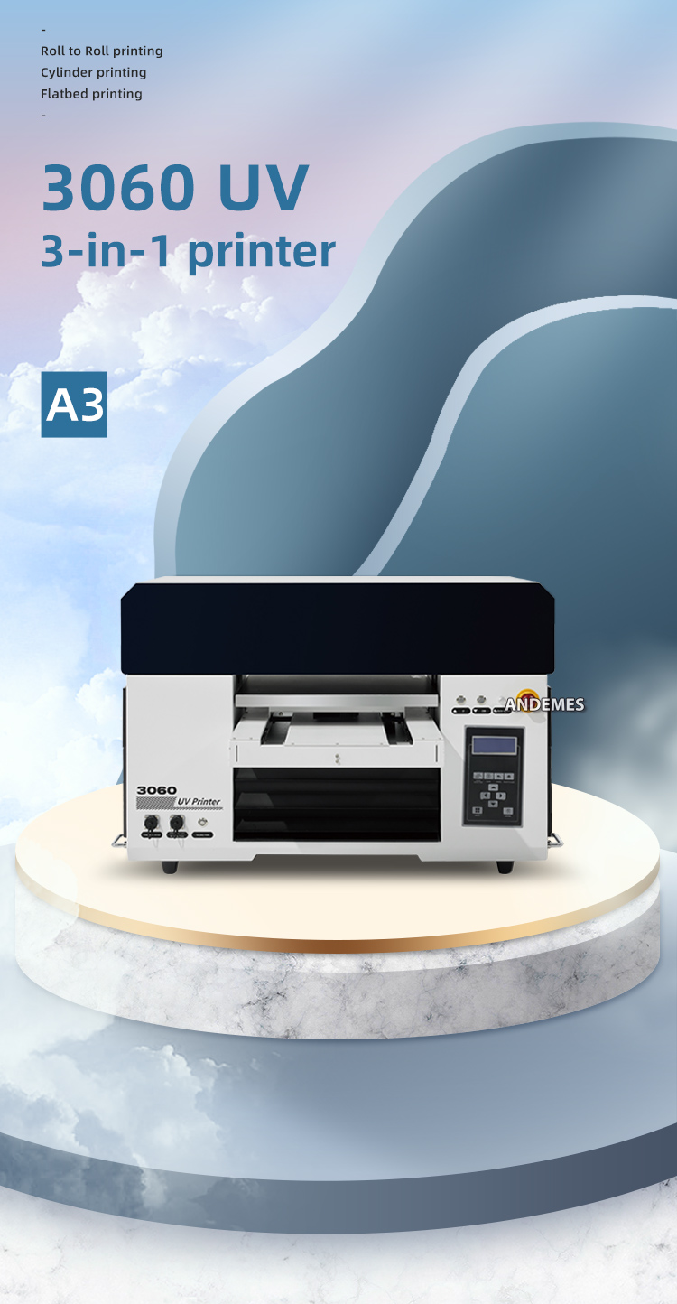 Cloths Printer andemes 6 Colors A3 Size UV led uv flatbed printer roll to roll printing 3060 uv dtf printer With Varnish
