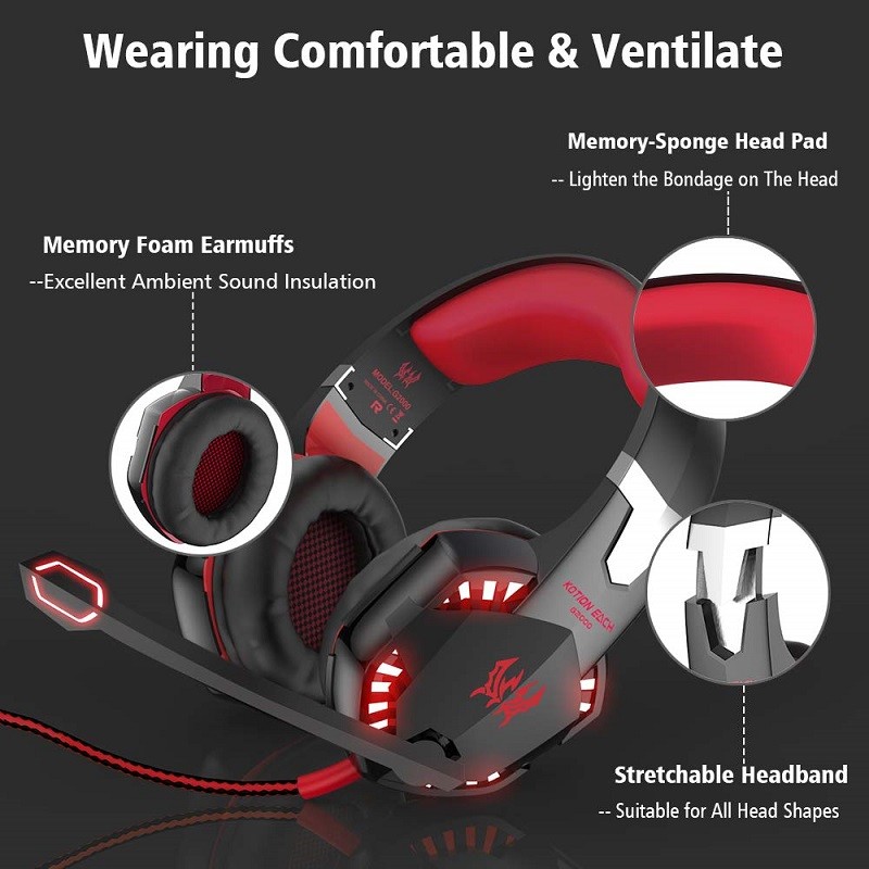 KOTION EACH G2000 100mA DC5V USB Gaming Headset With Light Mic